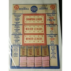 1940's baseball box score jackpot punch board gambling unused old store stock